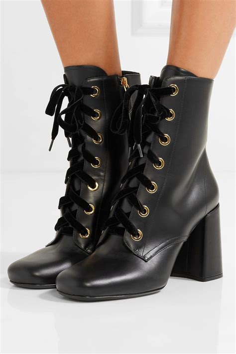 prada lace up leather ankle boots|prada chunky heel ankle boots.